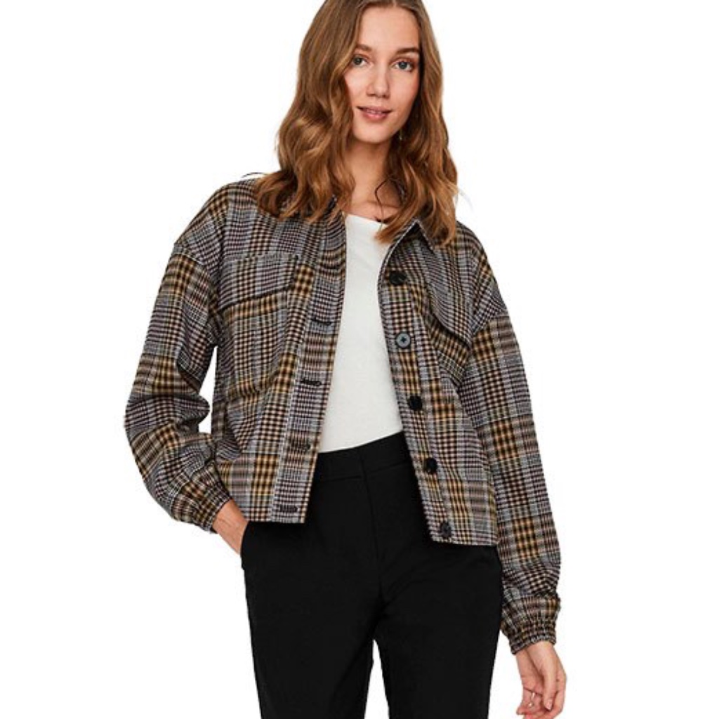 Vero Moda Bobbie Plaid Button Up Shirt Jacket Size 6 Euc